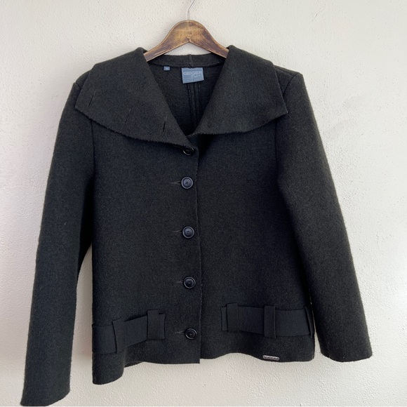 Kurt Geiger Jackets & Blazers - Geiger Pure Boiled Wool Dark Brown Funnel Neck Button Front Jacket Size 36